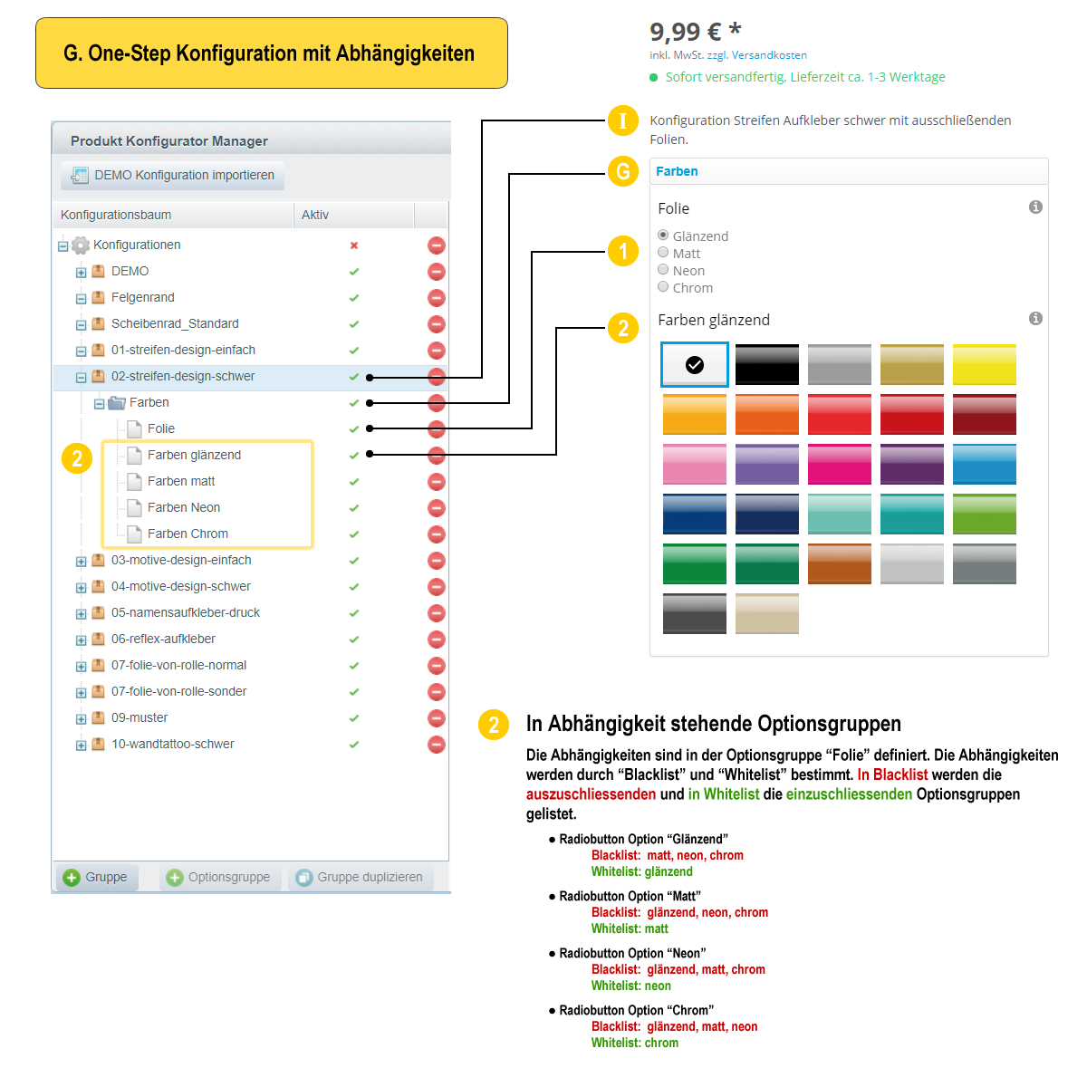 Produkt Konfigurator one-step mit Abhängigkeiten und Varianten